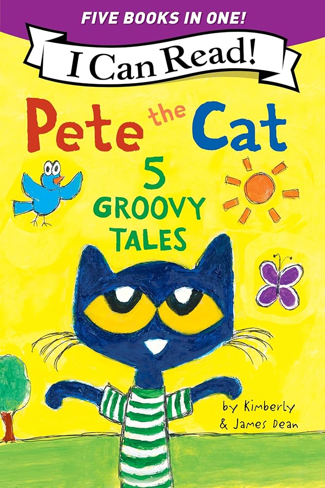 Pete the Cat: 5 Groovy Tales: 5 Level One I Can Reads in One! Pete the Cat Goes Camping, Pete the Cat and the Cool Caterpillar, Pete the Cat: Rocking ... Pete the Cat Saves Up (I Can Read Level 1) cover image